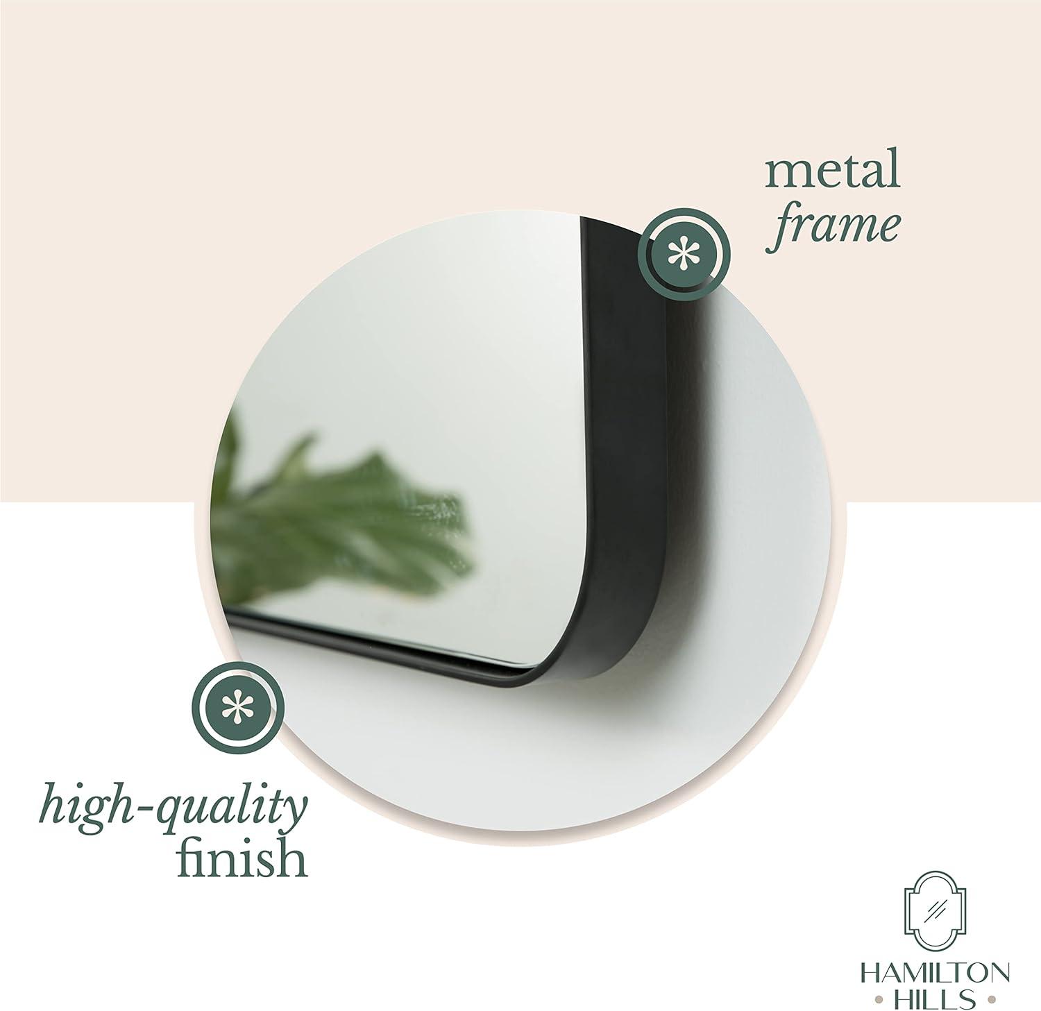 Hamilton Hills Black Metal Surrounded Round Pivot Mirror Silver Backed