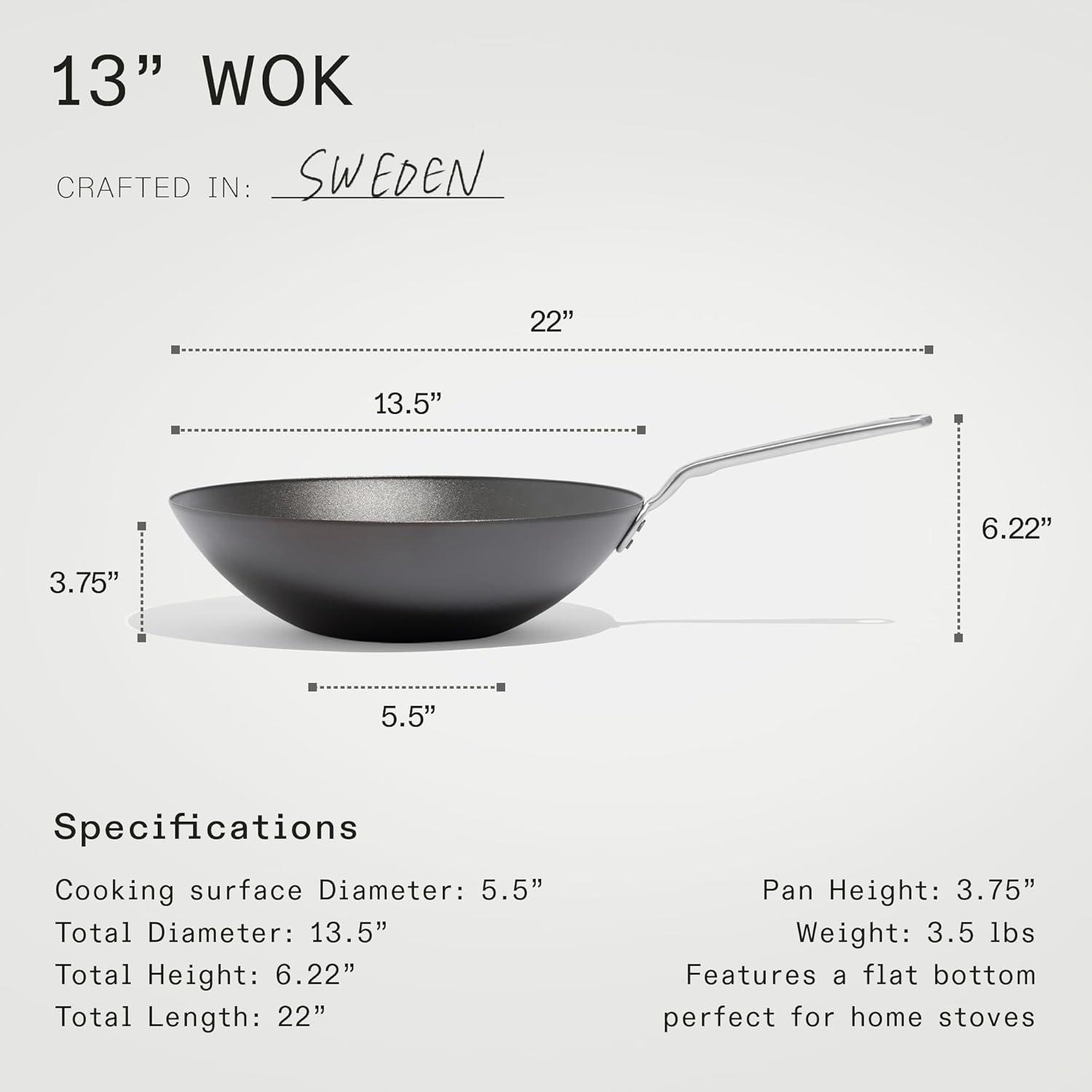 13" Gray Carbon Steel Wok with Stainless Steel Handle