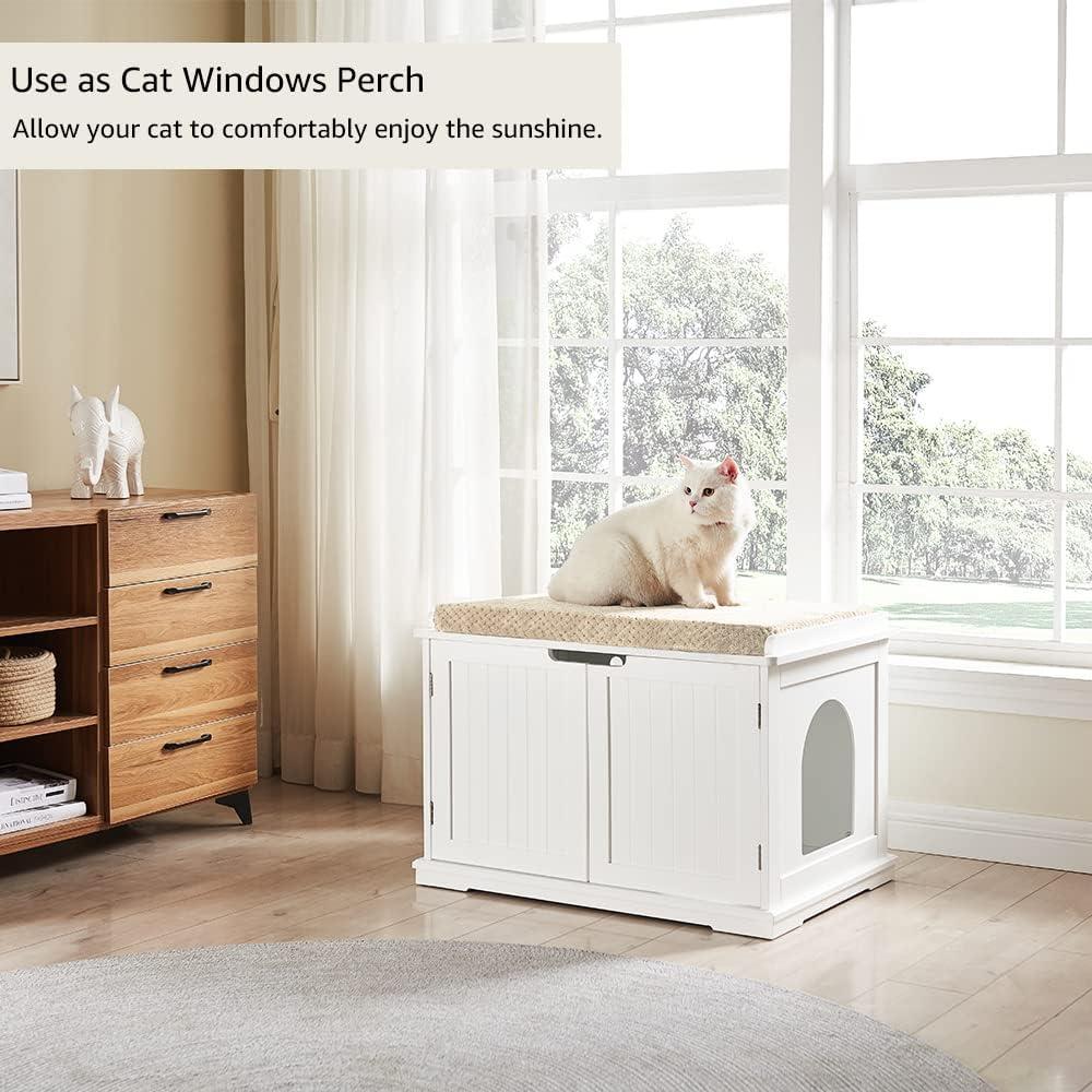 unipaws Designer Cat Litter Box Enclosure - White