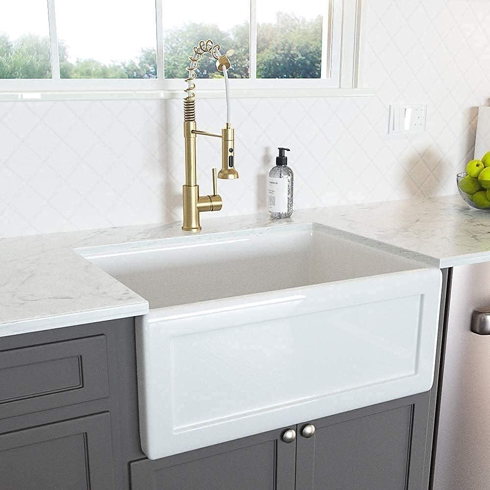 24-Inch Glossy White Fireclay Farmhouse Kitchen Sink with Accessories