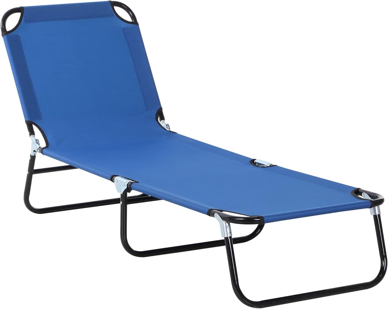 Outsunny Portable Outdoor Sun Lounger, Lightweight Folding Chaise Lounge Chair w/ 5-Position Adjustable Backrest for Beach, Poolside and Patio, Blue