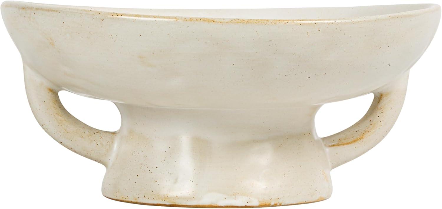 Creative Co-Op Stoneware Footed Pedestal/Bowl with Handles, Reactive Glaze, White