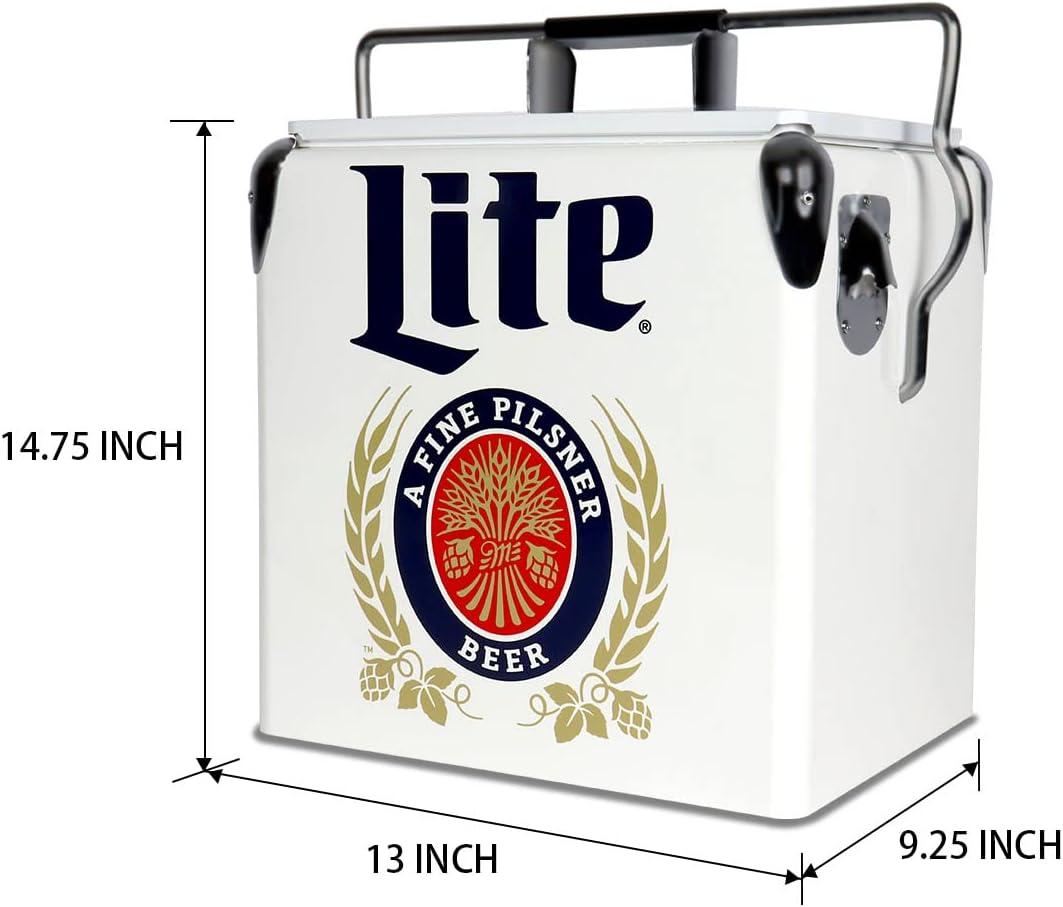 Miller Lite Retro Ice Chest Cooler with Bottle Opener 13L (14 qt), White and Blue