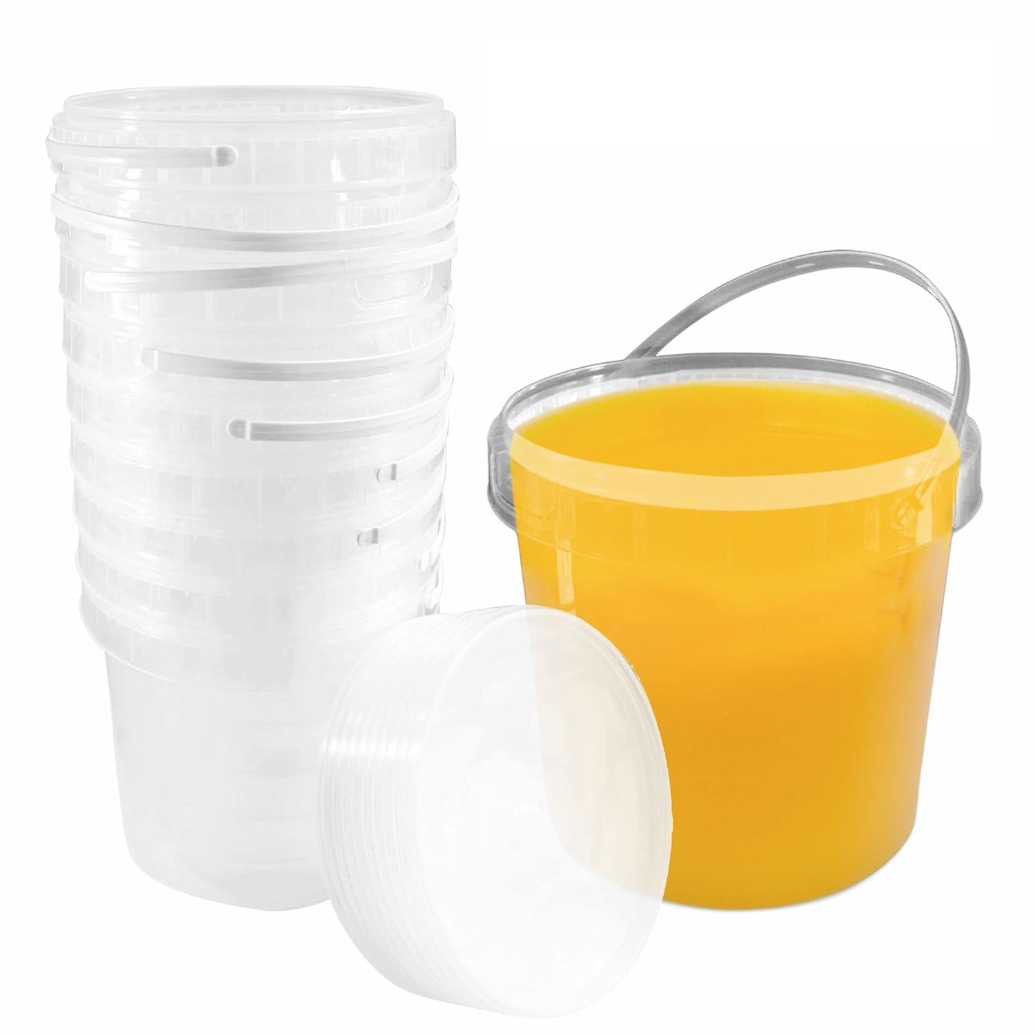 1 Gallon (128 oz) Clear Plastic Bucket with Lid and Handle (3 Pack), Ice Cream Tub with Lids - Food Grade Freezer and Microwave Safe Food Storage Containers, Round Plastic Pail Container, BPA