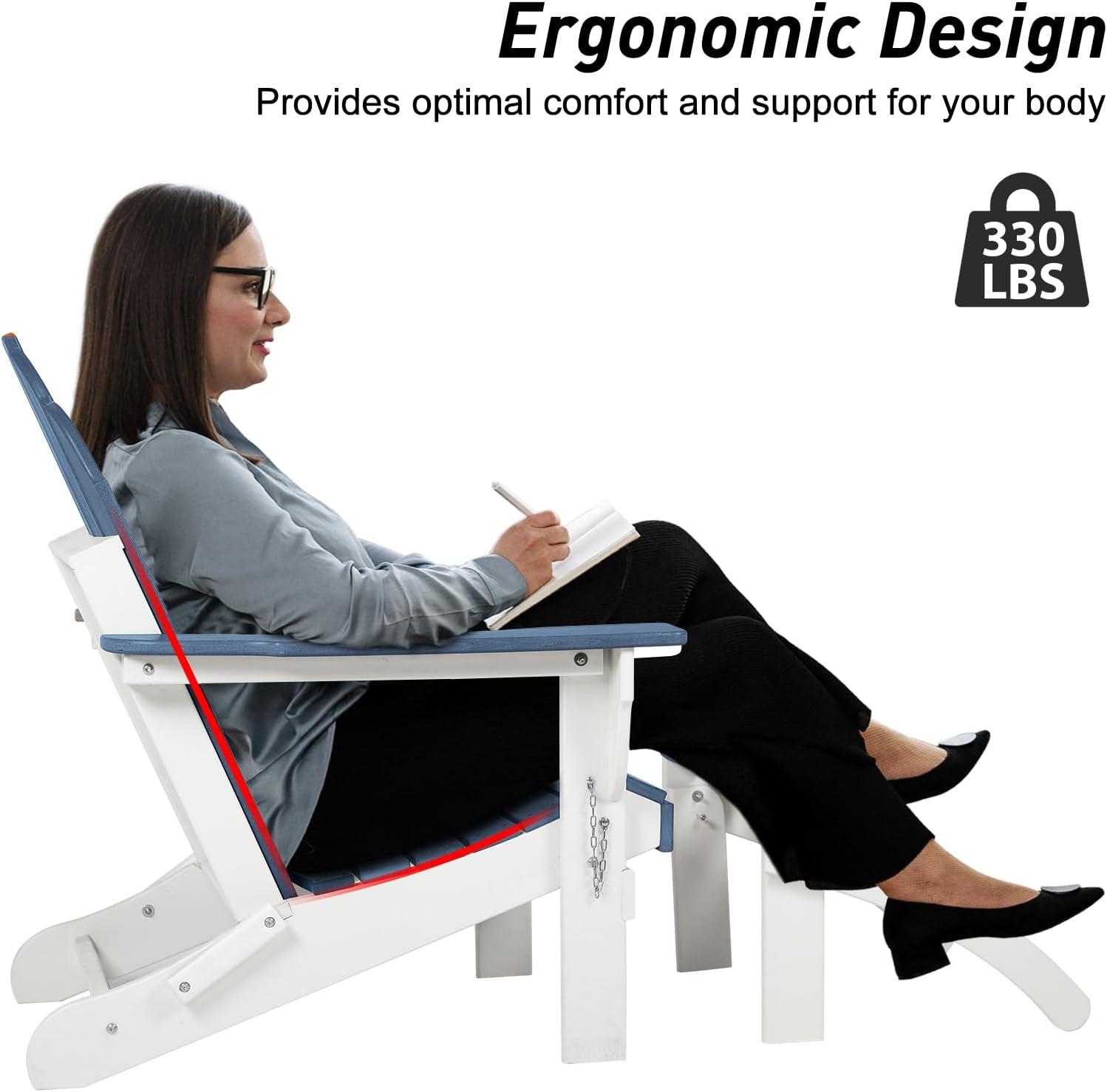 Aoodor HDPE Outdoor All-Weather Folding Adirondack Chair for Patio, Garden, Backyard, Lawn, Fire Pit, Navy Blue