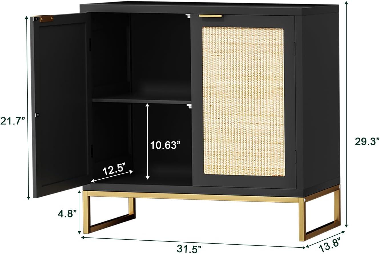 Anmytek  Mid-Century Modern 2-Door Black Buffet Sideboard Accent Storage Cabinet with Adjustable Shelves