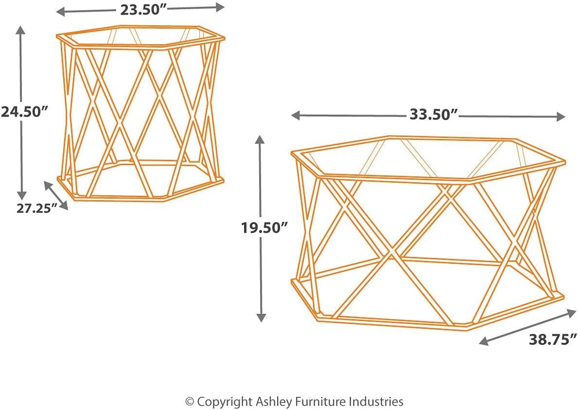 Madanere Hexagonal Chrome and Glass 3-Piece Table Set