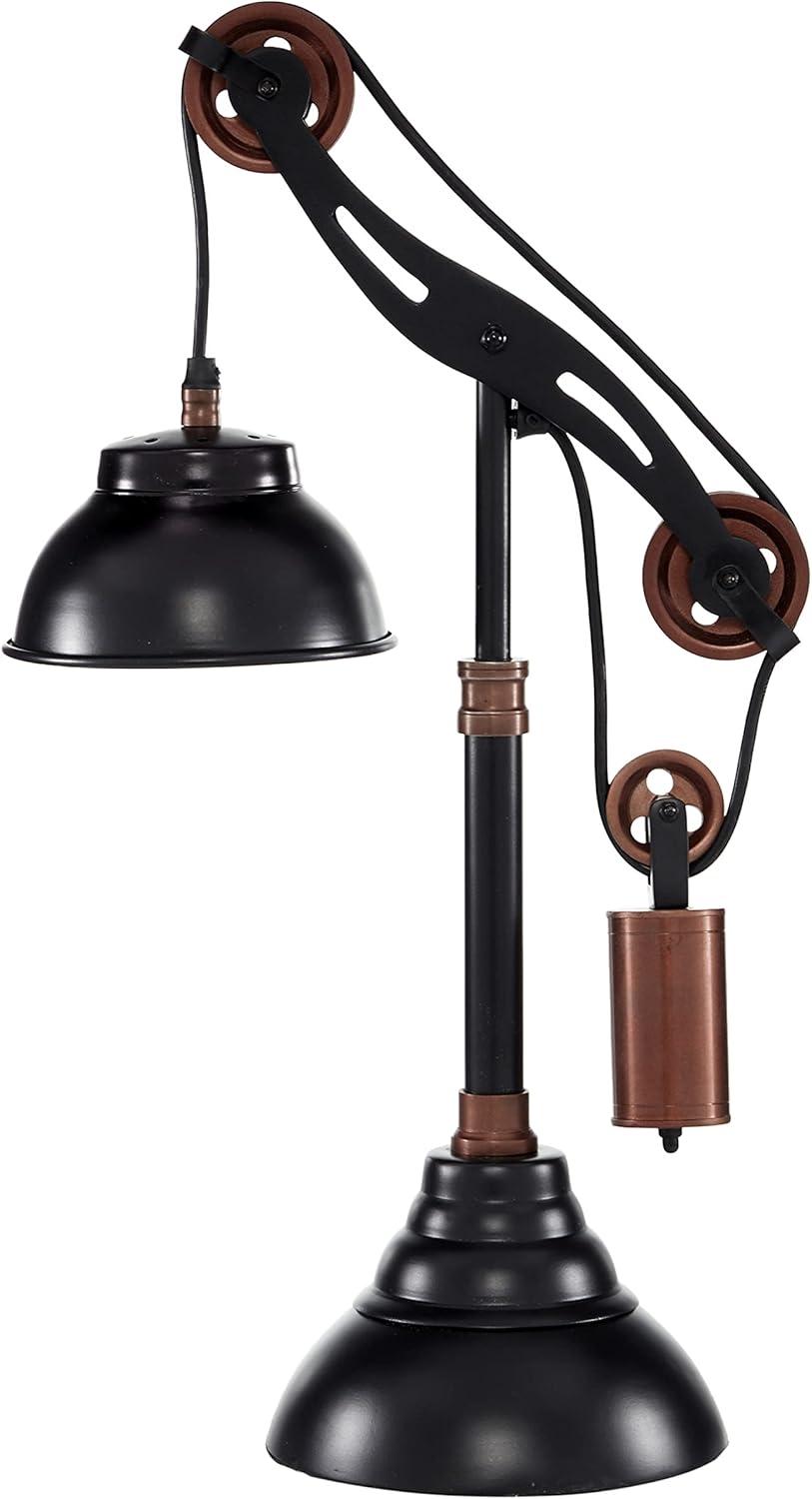 DecMode 24" Pulley Black Desk Lamp with Black Metal Shade