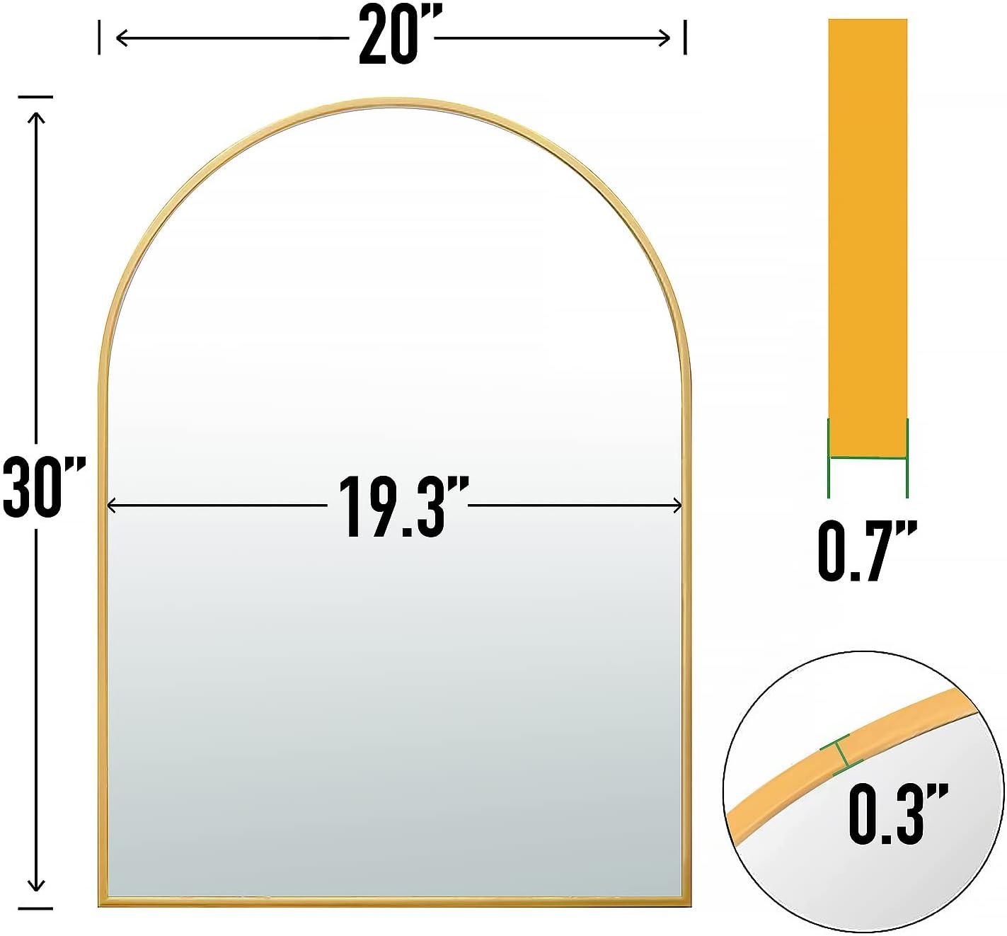 Luxhomez 36" x 24" Arch Wall Mirror for Vanity/ Bathroom, Metal Bathroom Mirror with Waterproof Aluminum Alloy Frame, Gold