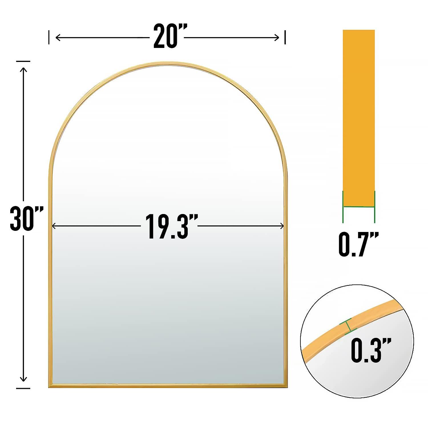 Luxhomez 36" x 24" Arch Wall Mirror for Vanity/ Bathroom, Metal Bathroom Mirror with Waterproof Aluminum Alloy Frame, Gold