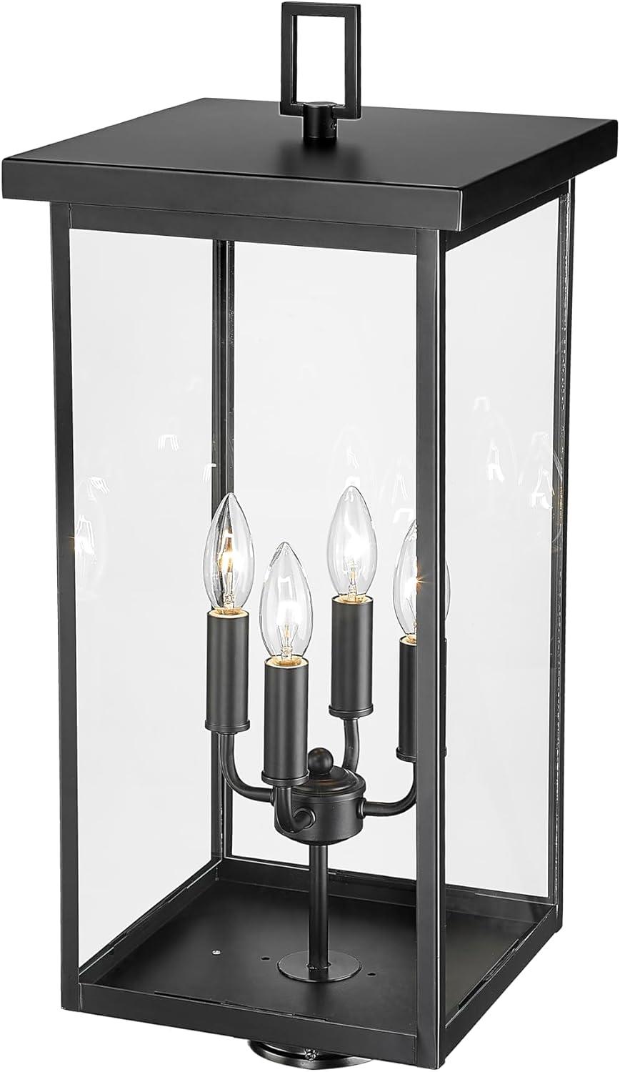 26" Black Steel Outdoor Post Lantern with Clear Glass Shade