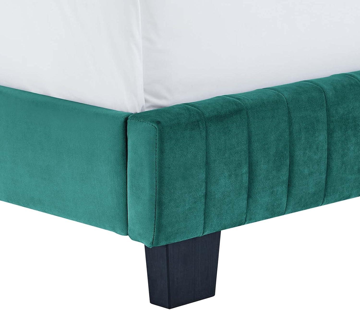 Modway Celine Channel Tufted Performance Velvet King Bed in Teal Green