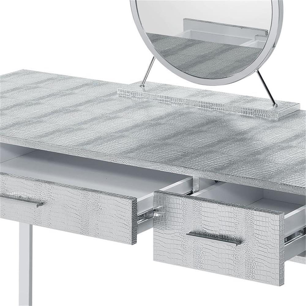 50" Myles Vanity Table Antique White, Chrome Finish - Acme Furniture: Built-in Outlet, USB, Storage