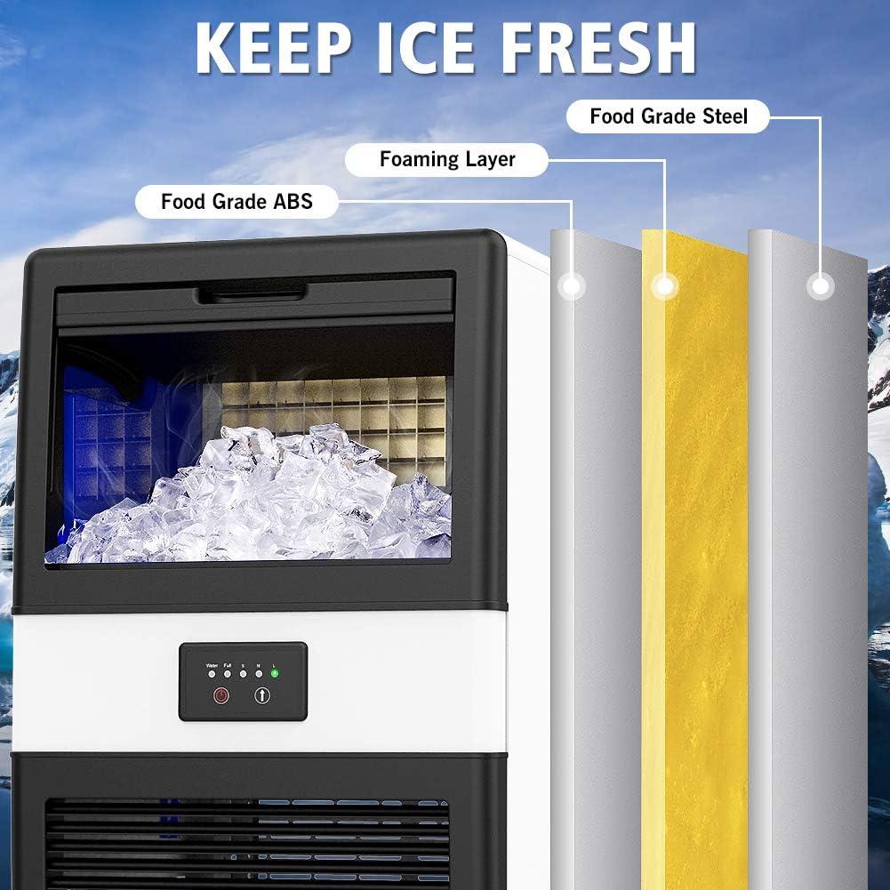 Commercial Ice Maker Machine, 70 LBS/24H Under Counter Large Ice Machine w/ 10 LBS Capacity Ice Storage Bin, 2 Water Inlet Modes, Freestanding & Built in Ice Maker for Bar/Home/Office/Shop, White