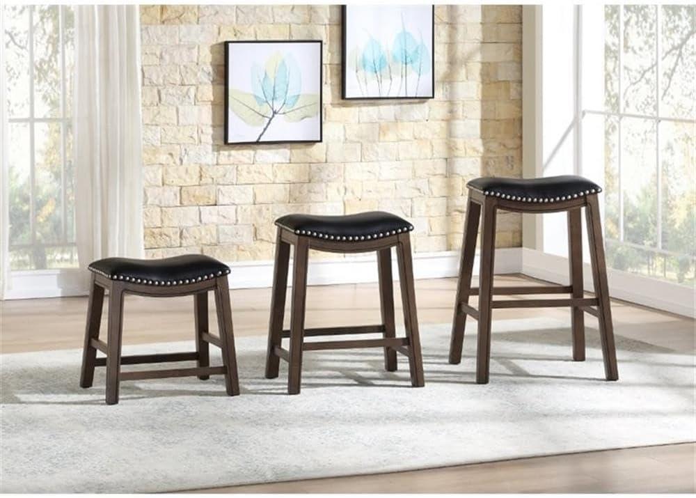 Homelegance 24" Counter Height Wooden Bar Stool Saddle Seat Barstool, Black