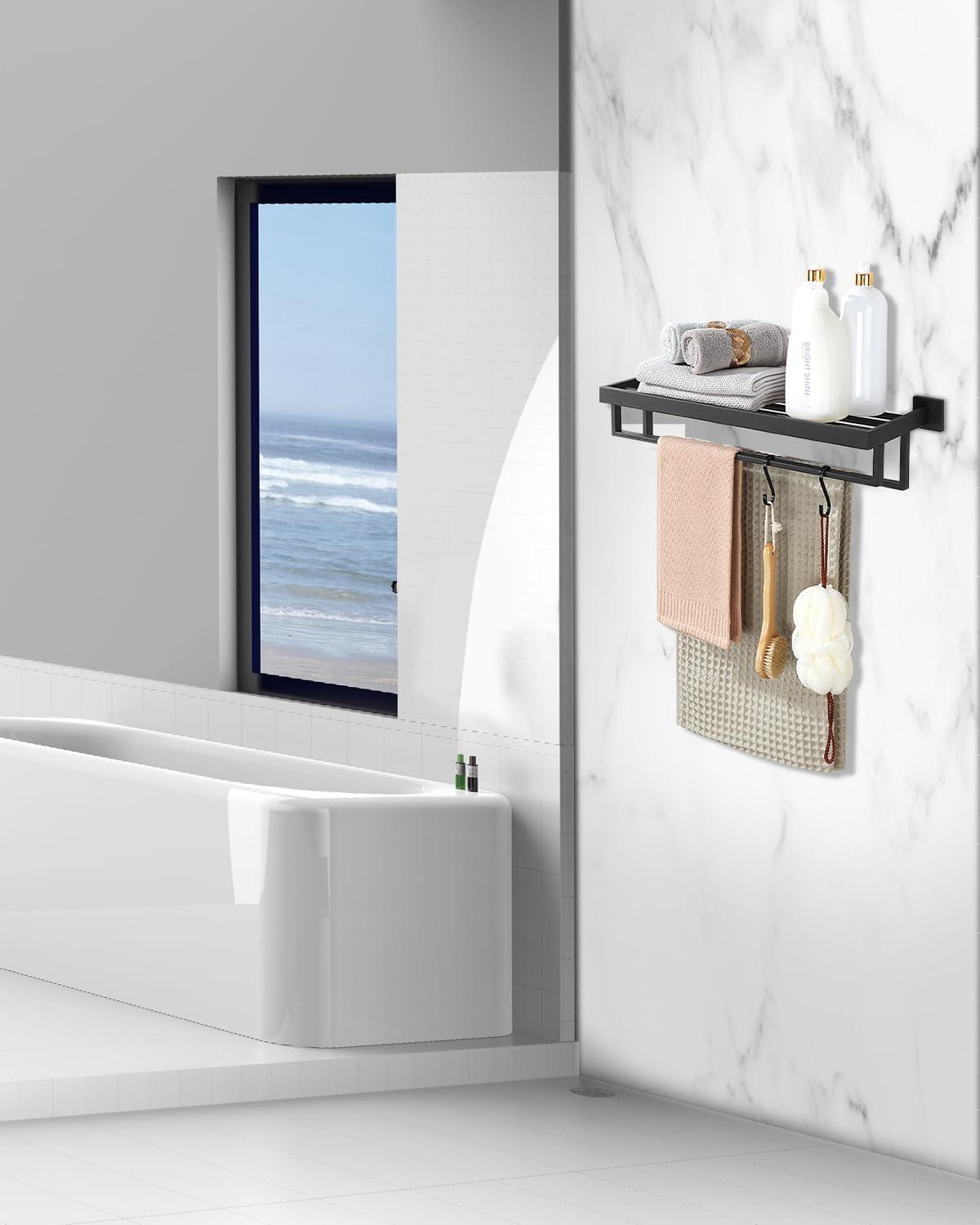 Alise Towel Rack with Double Towel Bar, 24 Inch Towel Racks for Bathroom, Modern Towel Holder for Bathroom Wall, SUS304 Stainless Steel Towel Shelf, Matte Black