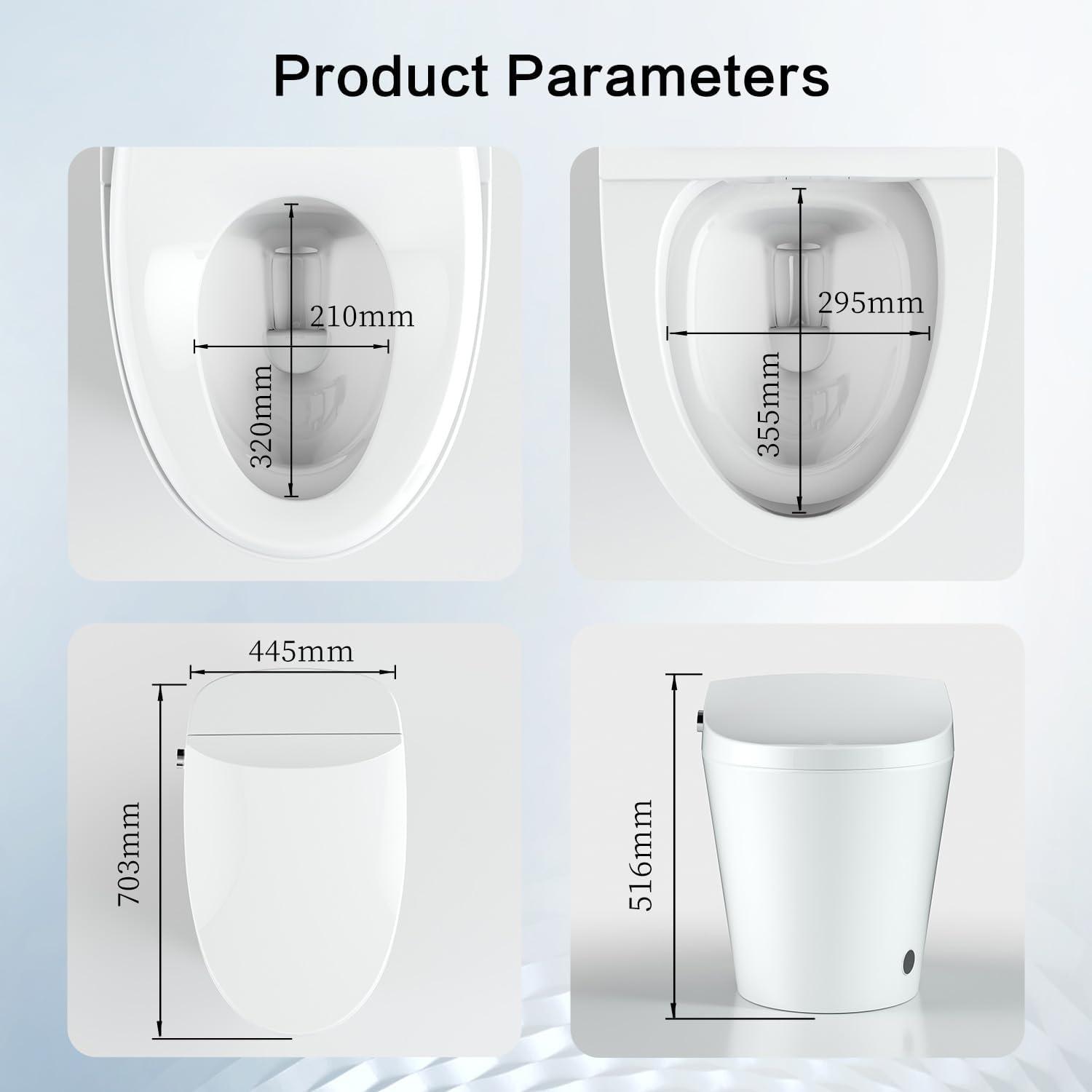 Smart Toilet with Warm Water Sprayer, Foot Sensor Operation, Heated Bidet Seat, Raised Tankless Toilet with LED Display