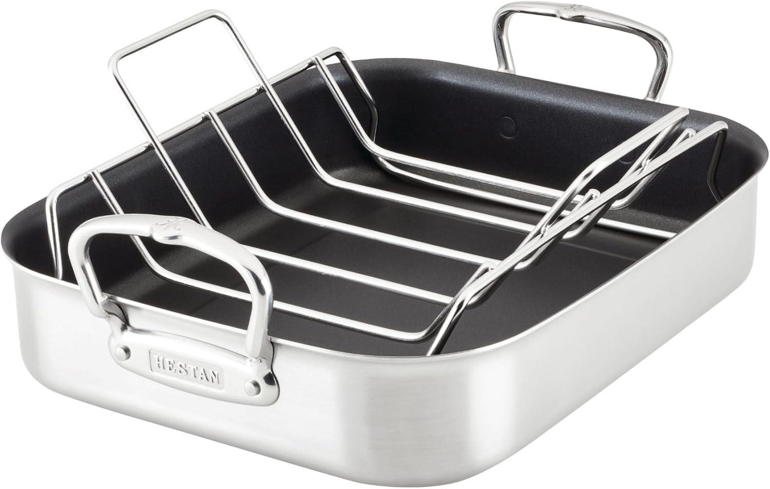 Hestan STAINLESS Provisions Nonstick Roaster with Rack, US 14.5-Inch