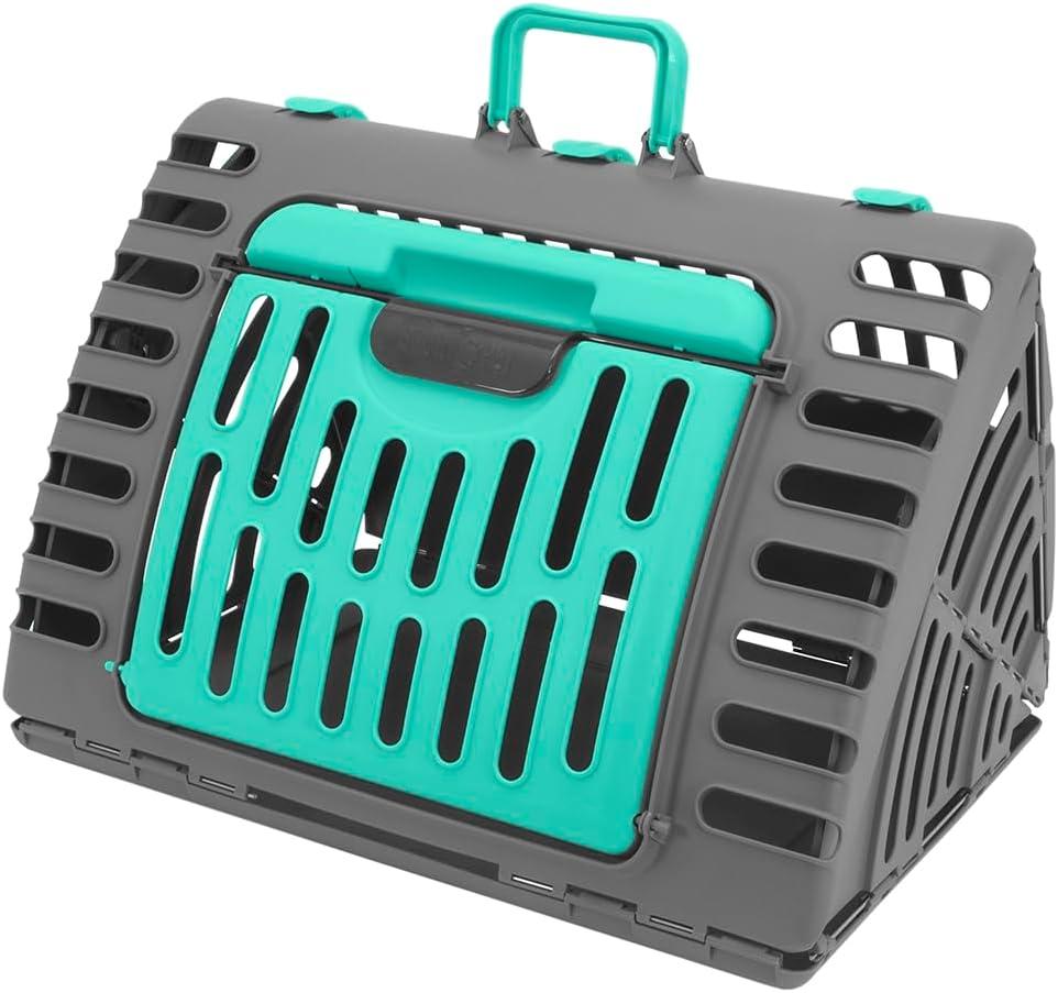 Sport Pet Designs, Foldable Plastic Travel Cat Carrier, Waterproof Bed included, 35 lb Limit, Gray