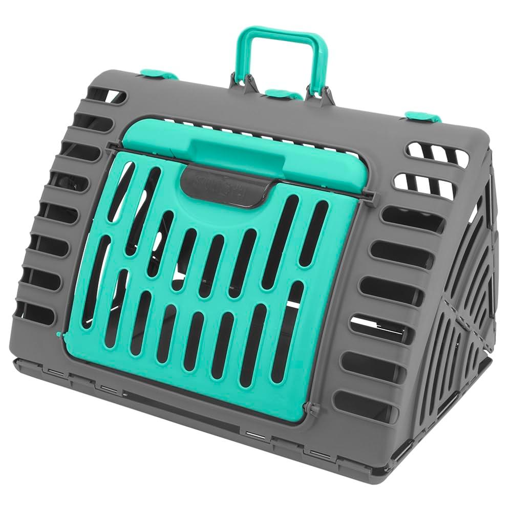 Sport Pet Designs, Foldable Plastic Travel Cat Carrier, Waterproof Bed included, 35 lb Limit, Gray