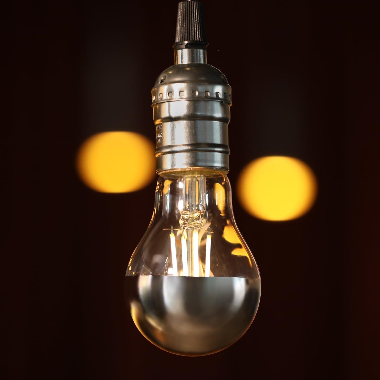 4 Pack A19 LED Dimmable Light Bulb, 4.5W(40W Eqv.), Anti Glare Half Chrome Bulbs, UL Listed, E26 Base, Vintage Edison Bulb for Bedroom, Kitchen, 2700K Soft White