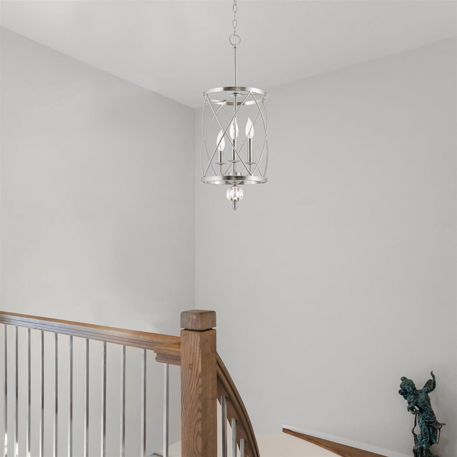 Elegant Brushed Nickel 3-Light Crystal Cage Pendant Chandelier