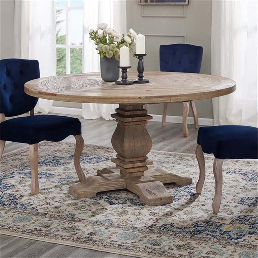 Modway Column 59" Round Modern Pine Wood Dining Table in Brown