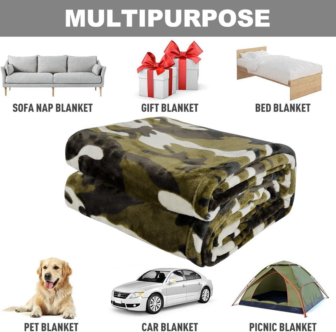 HommomH 60" x 80" Army Blanket Throw Soldier Comfort Warmth Soft Cozy Air Conditioning Easy Care Machine Wash Camouflage