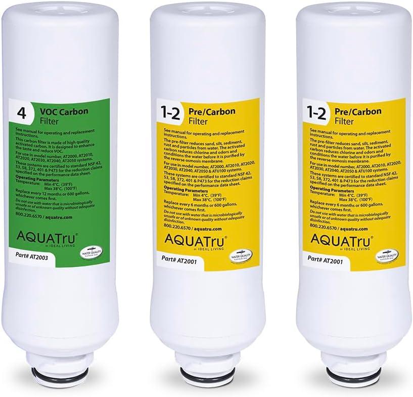 AquaTru 3-Stage Replacement Water Filters for AquaTru Classic, Connect and Under Sink Purifiers |  1 Year Combo Pack: 2 Pre-Filters & 1 Carbon Filter