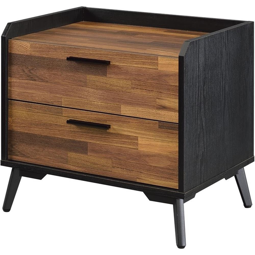 20" Jiranty Accent Table Walnut/Black Finish - Acme Furniture: Industrial Design, 2 Drawers, Metal Legs