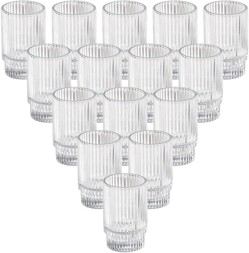 Serene Spaces Living Clear Ribbed Glass Votive Holder, Wedding, Christmas, Pack of 32