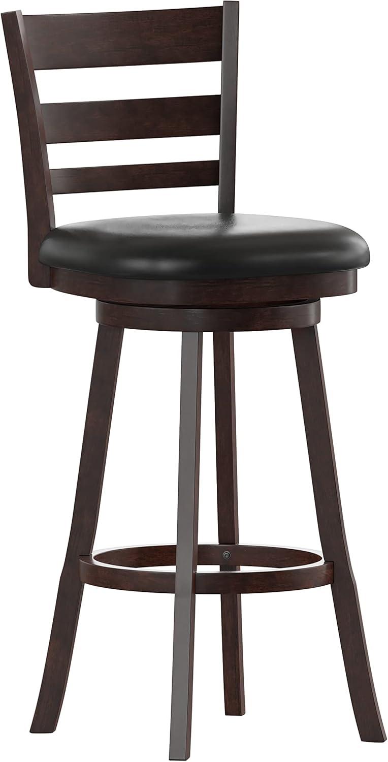 Taylor & Logan Zayne Barstool Espresso: Round Faux Leather, Wood Frame, 300 lbs Capacity