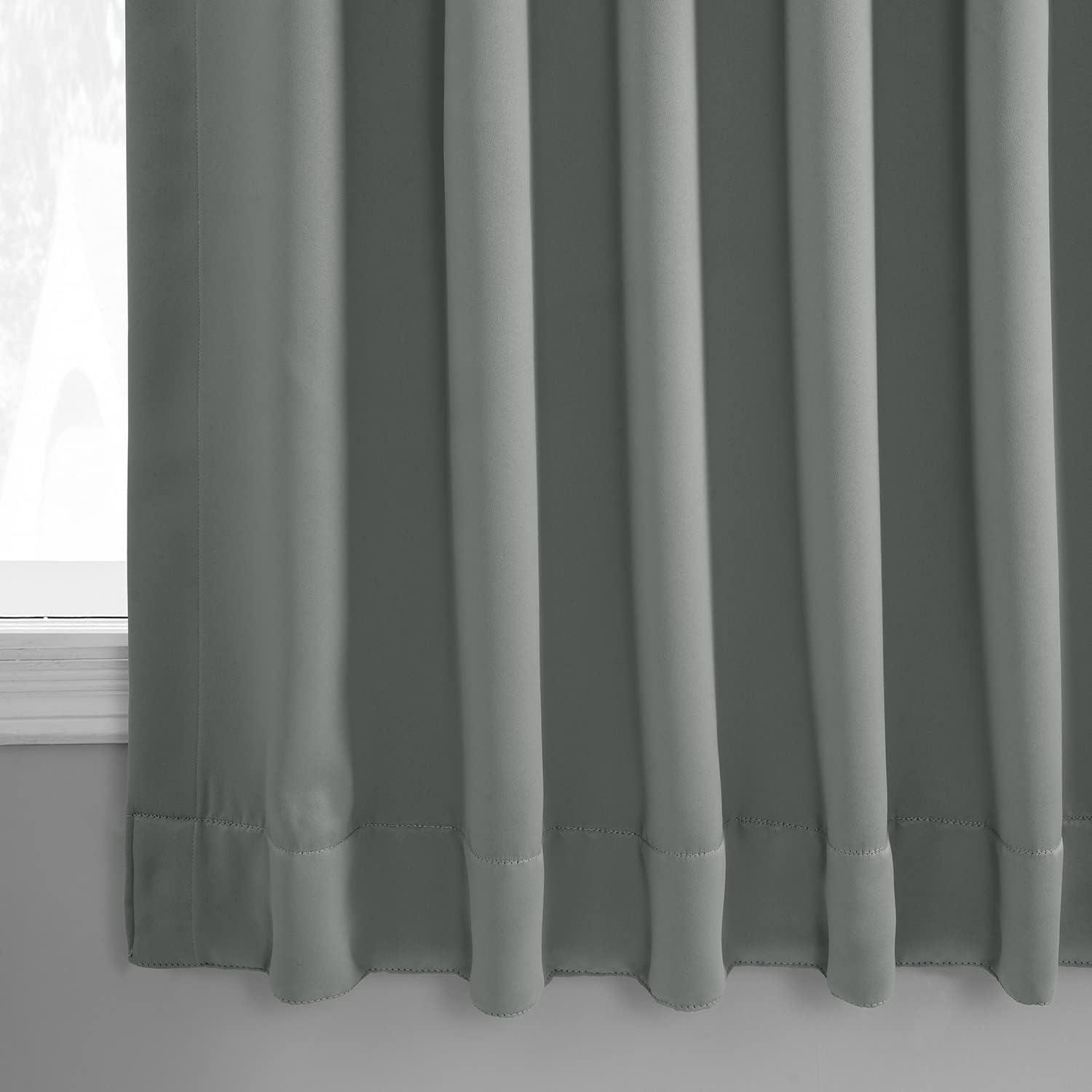 Neutral Grey Polyester Blackout Puddle Length Drapes