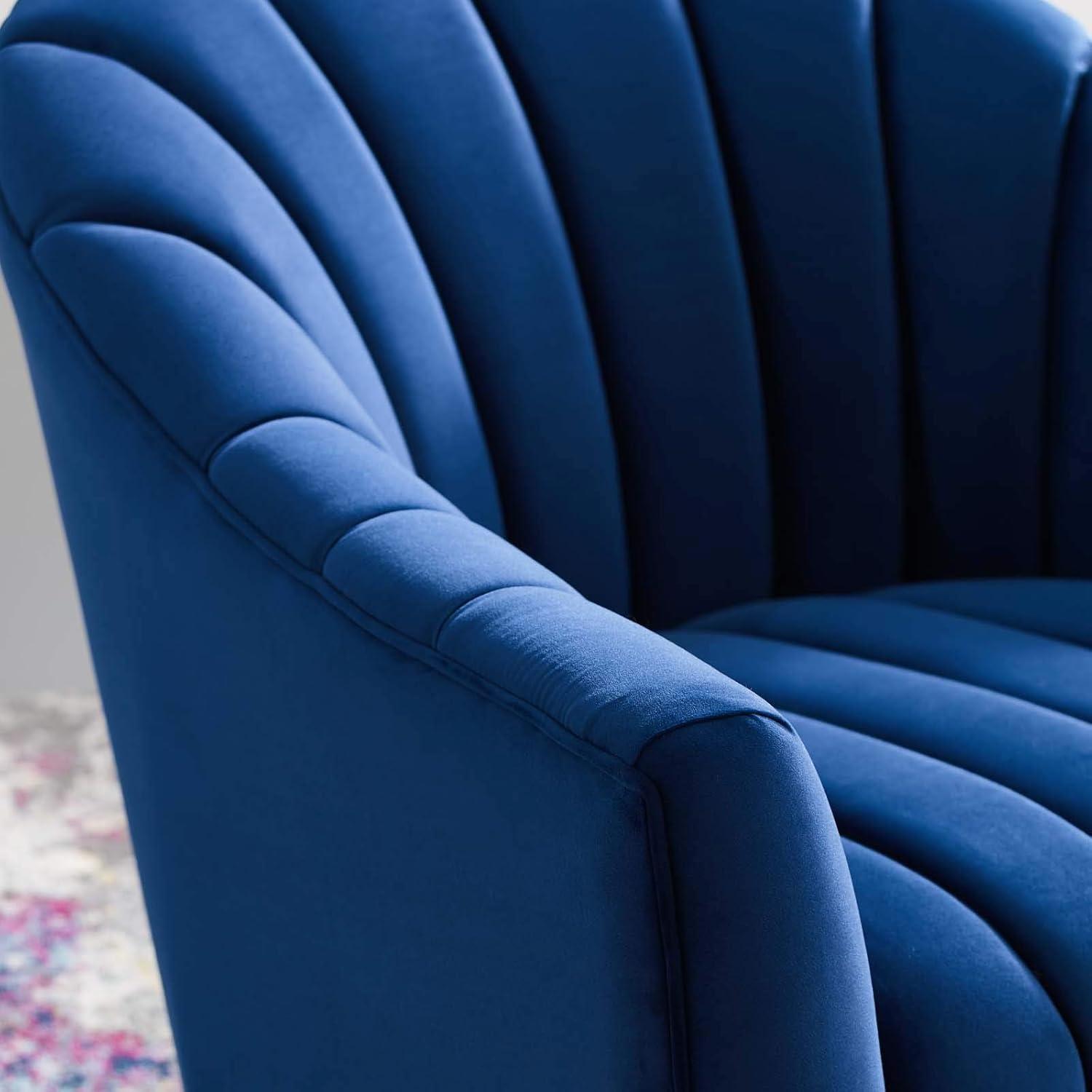 Modway Buoyant Vertical Channel Tufted Accent Lounge Performance Velvet Swivel Chair in Navy