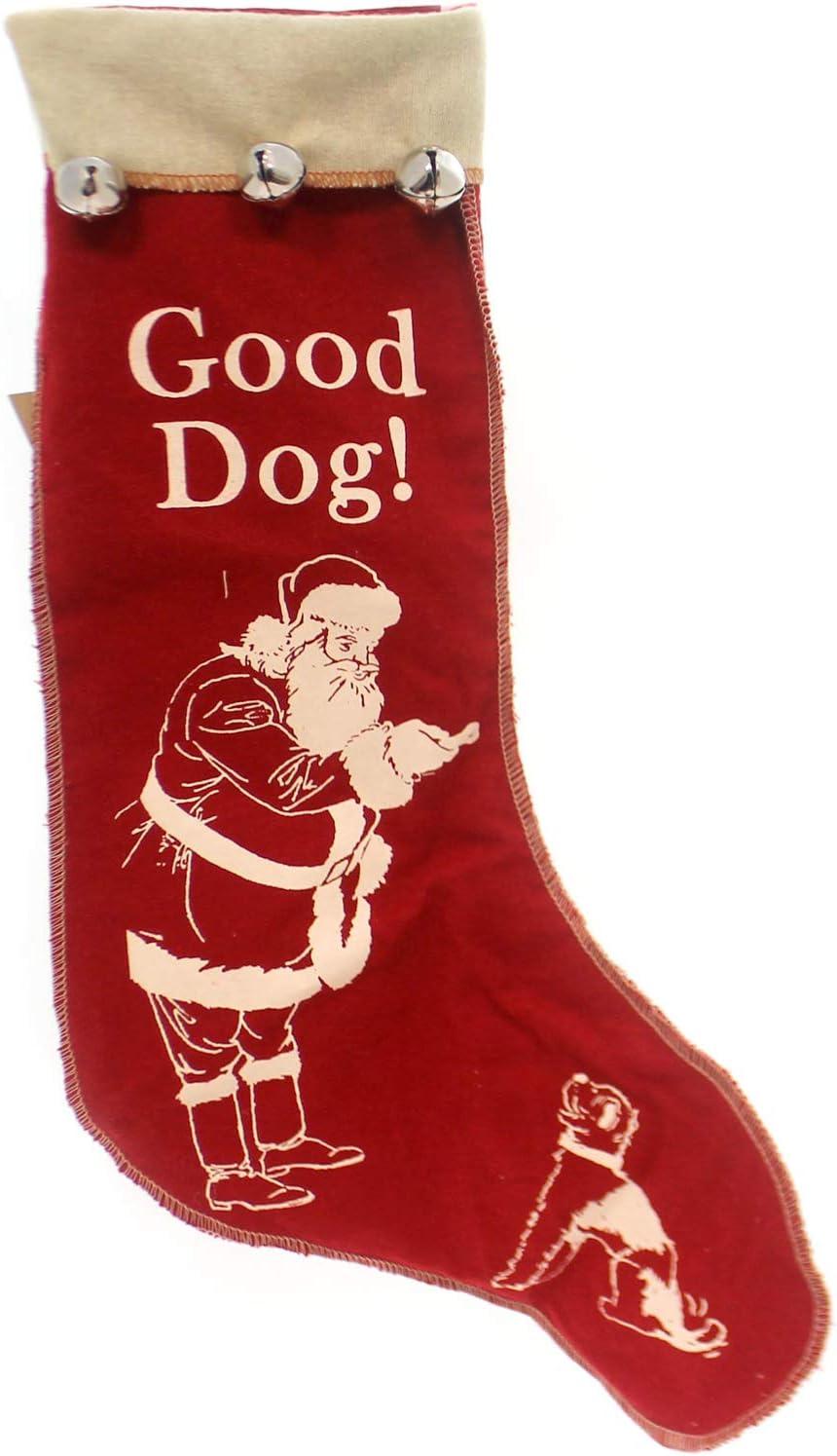 Primitives By Kathy 16.0 Inch Good Dog Stocking Santa Jingle Bells Puppy Holiday Stockings