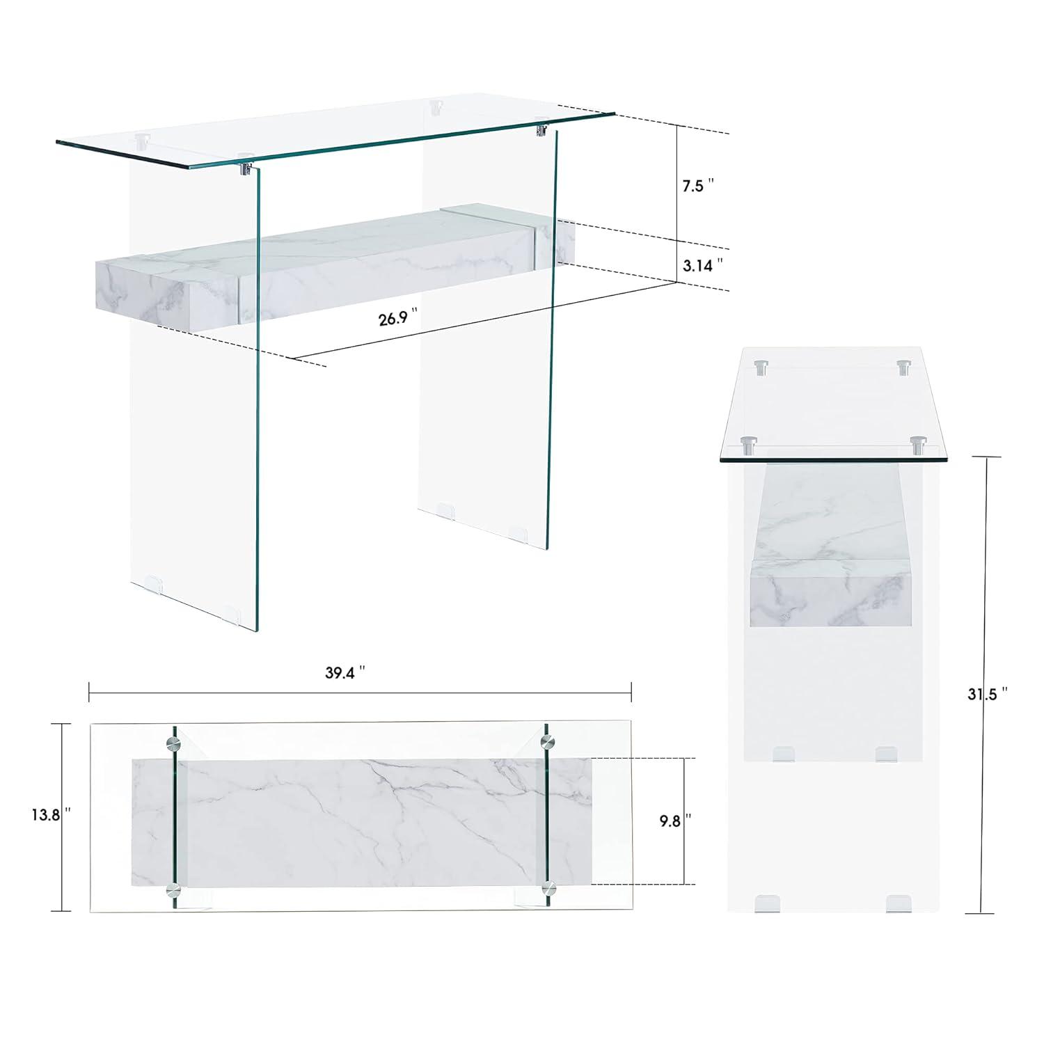 Ivinta Narrow Glass Console Table with Storage Modern Sofa Table Entryway Table Glass Writing Desk Small Computer Desk TV Table Buffet Table Modern Accent Table for Small Space Living Room Hallway