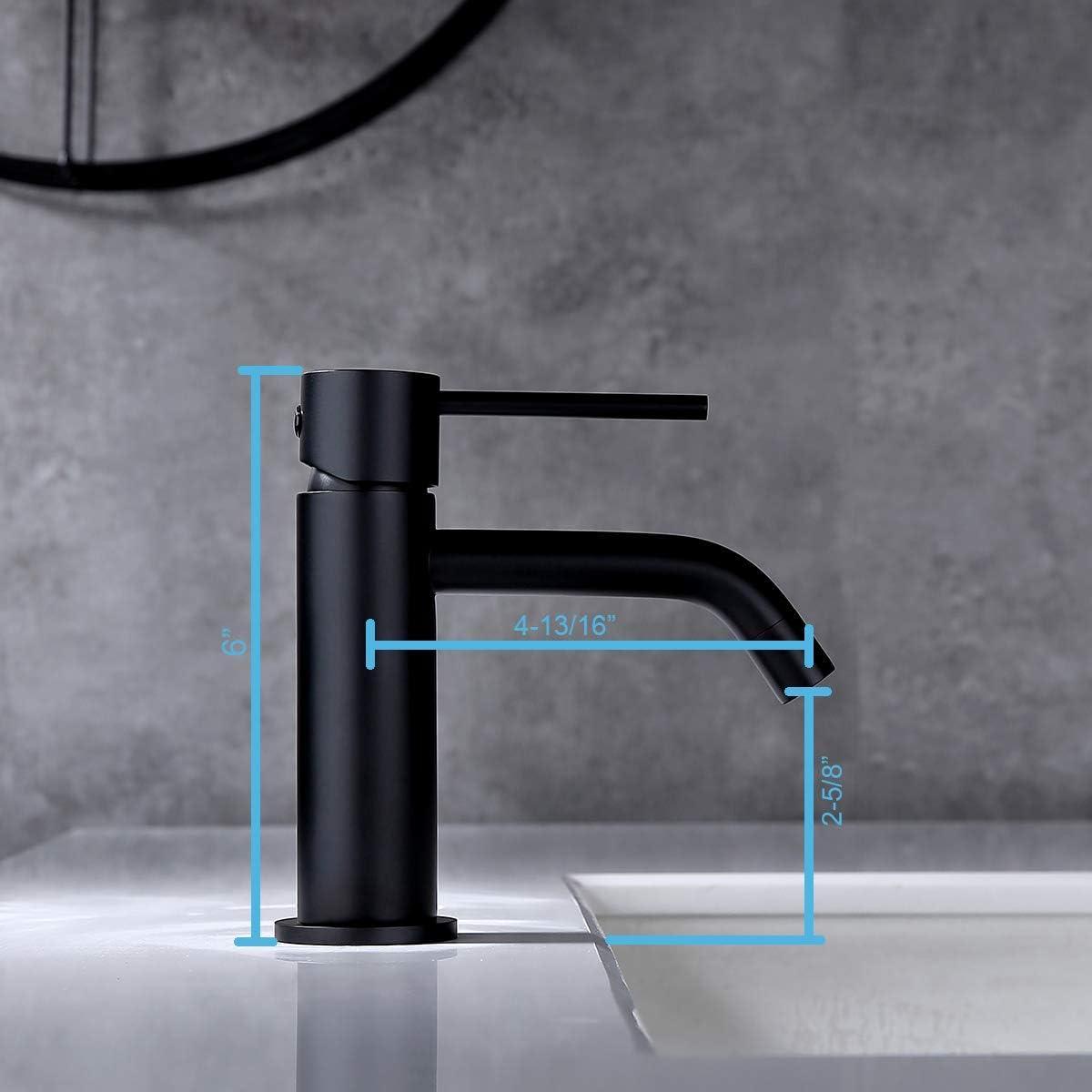 Adorer Single Hole Brass Matte Black Bathroom Faucet with Pop-up Drain Assembly, Copper Single Handle Lavatory Sink Basin Faucets Mixer Taps