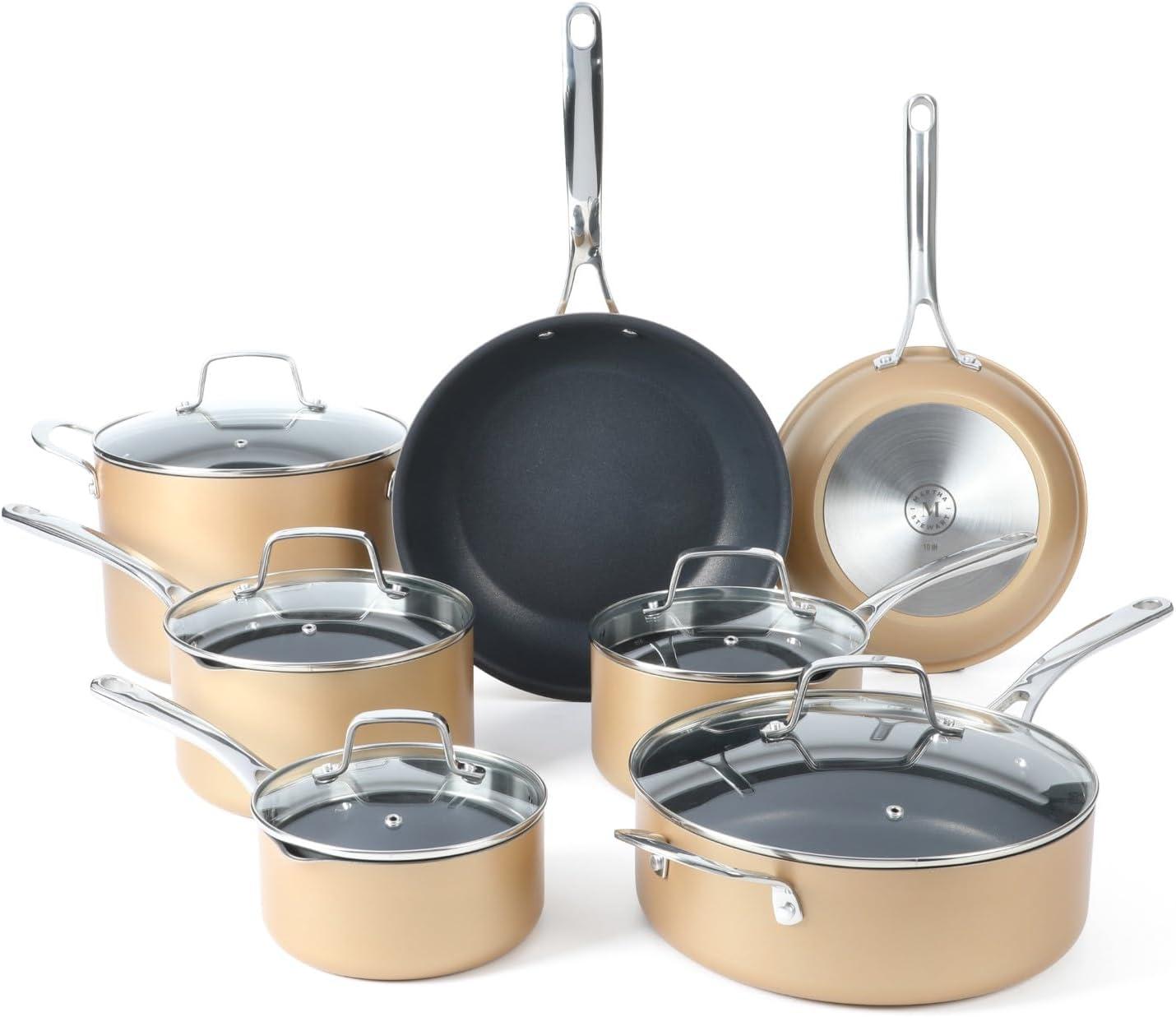 Martha Stewart 12pc Aluminum Hard Anodized Nonstick Cookware Set Copper Black Interior: Induction Safe, Skillets & Pans