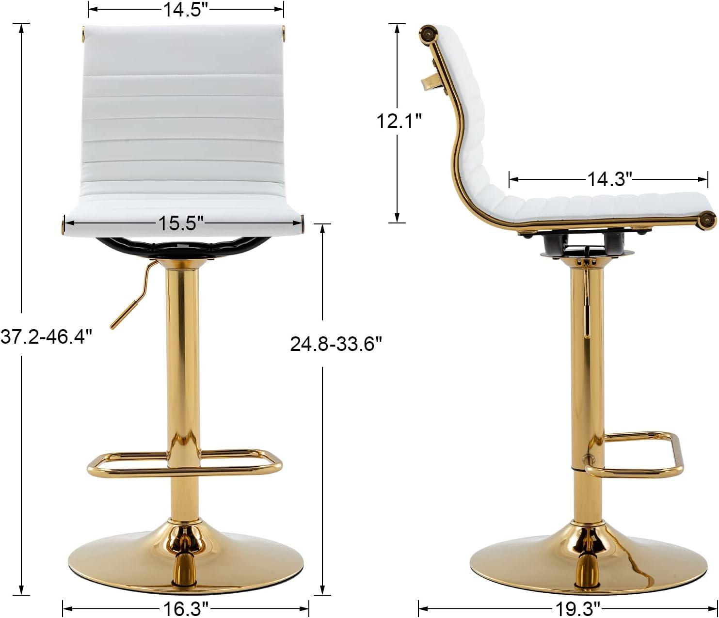 Flash Furniture Modern White Vinyl Adjustable Bar Stool with Back, Counter Height Swivel Stool with Gold Pedestal Base, Set of 2