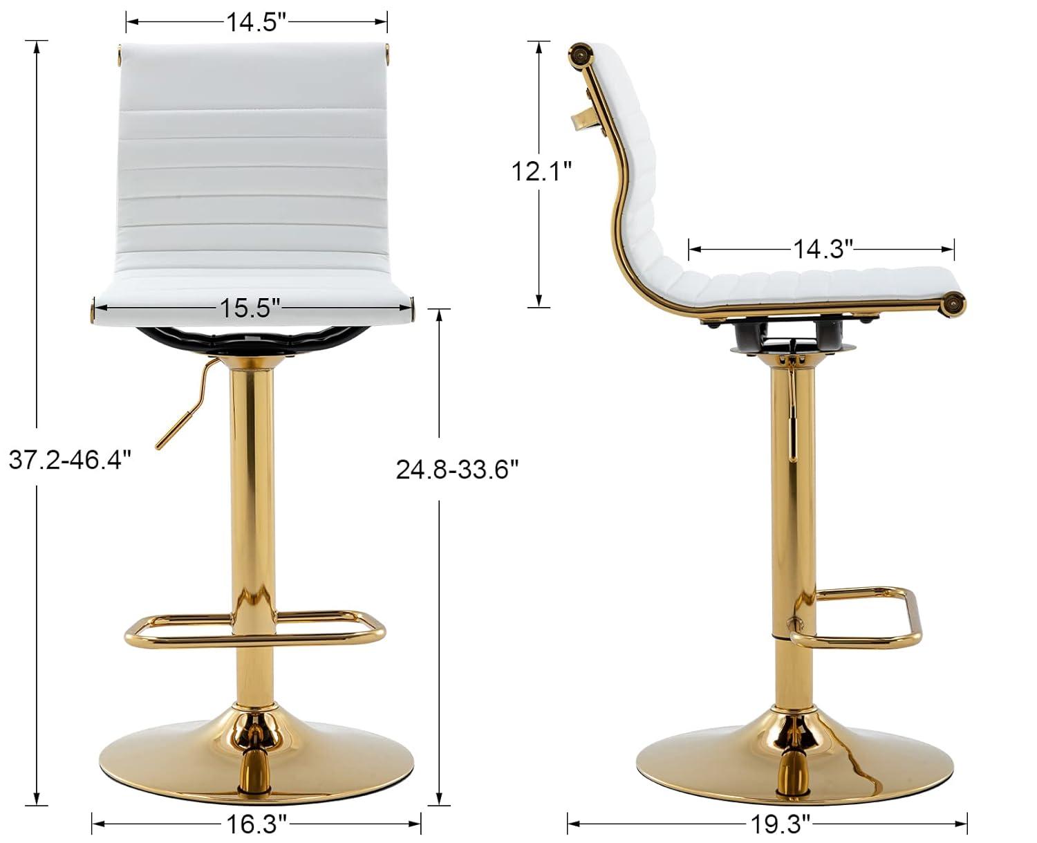 Flash Furniture Modern White Vinyl Adjustable Bar Stool with Back, Counter Height Swivel Stool with Gold Pedestal Base, Set of 2
