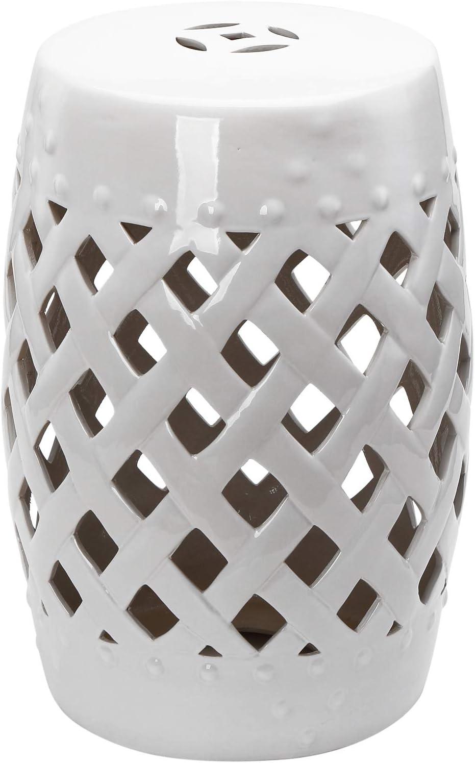 Elegant White Ceramic Lattice Garden Stool 13" x 18"