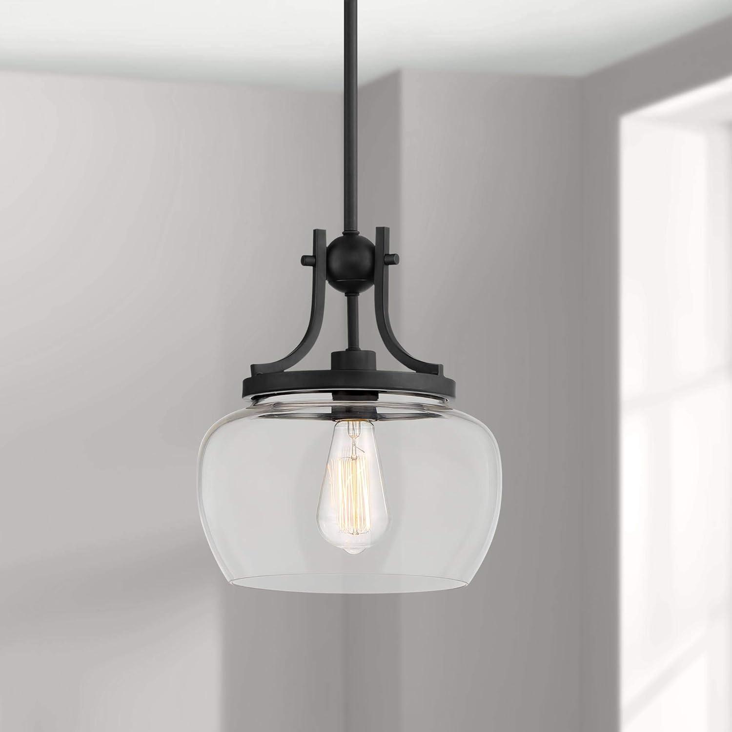 Kristov Black Glass Mini Pendant Light with Clear Shade