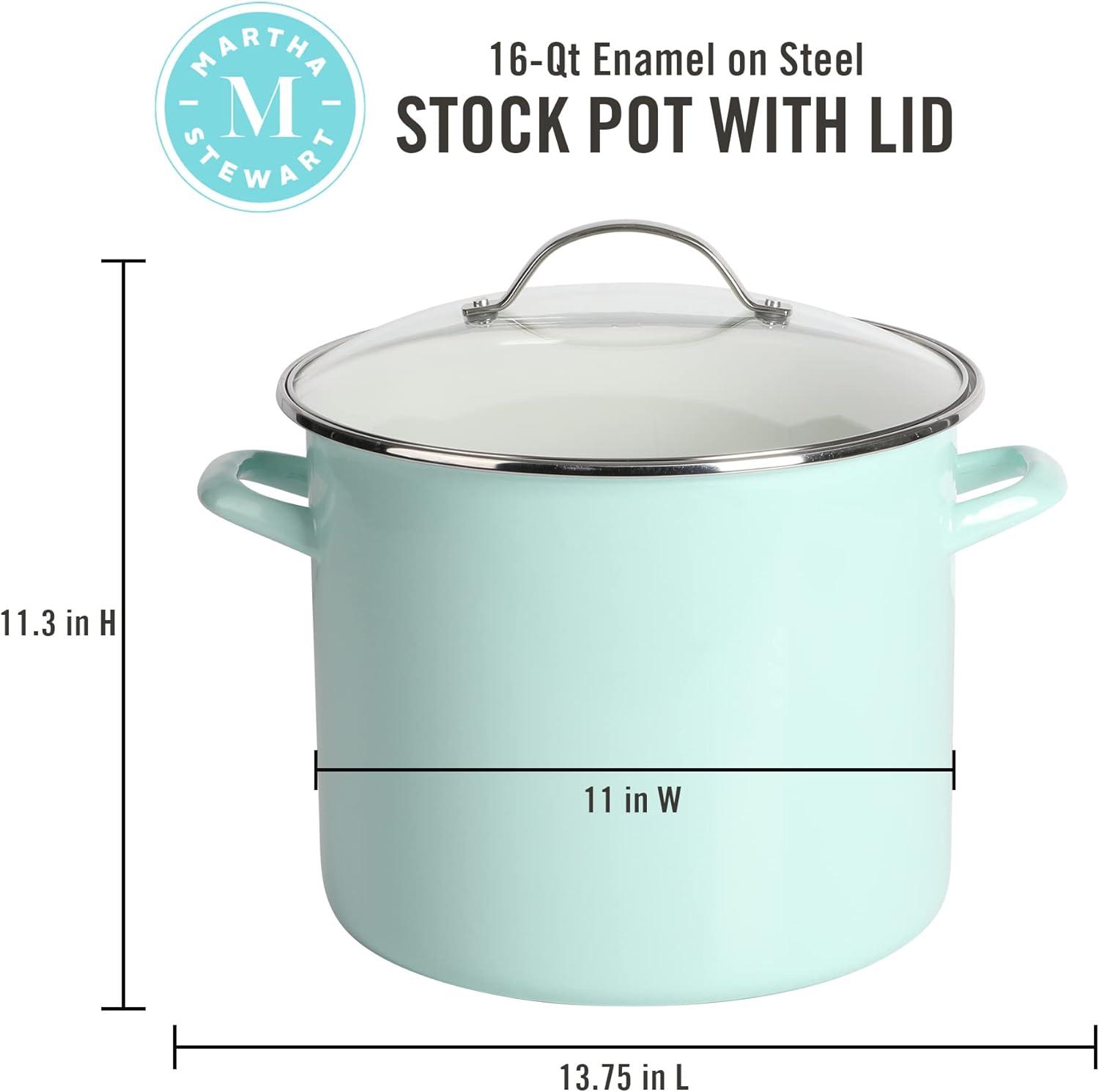 Blue 12qt Enameled Steel Stock Pot with Basket Insert