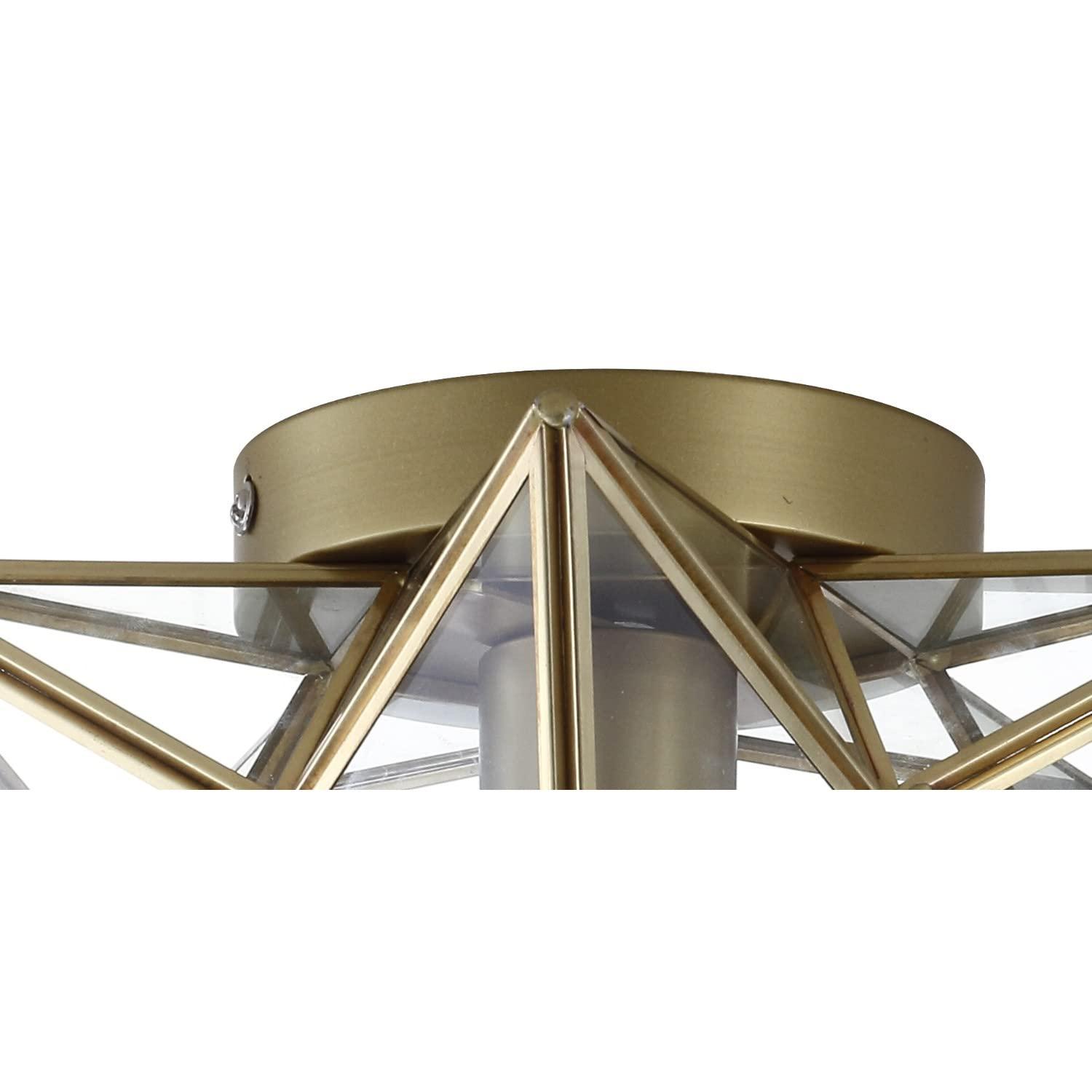 Everly Quinn 12" Moravian Star Metal/Clear Glass LED Flush Mount, Gold/Clear