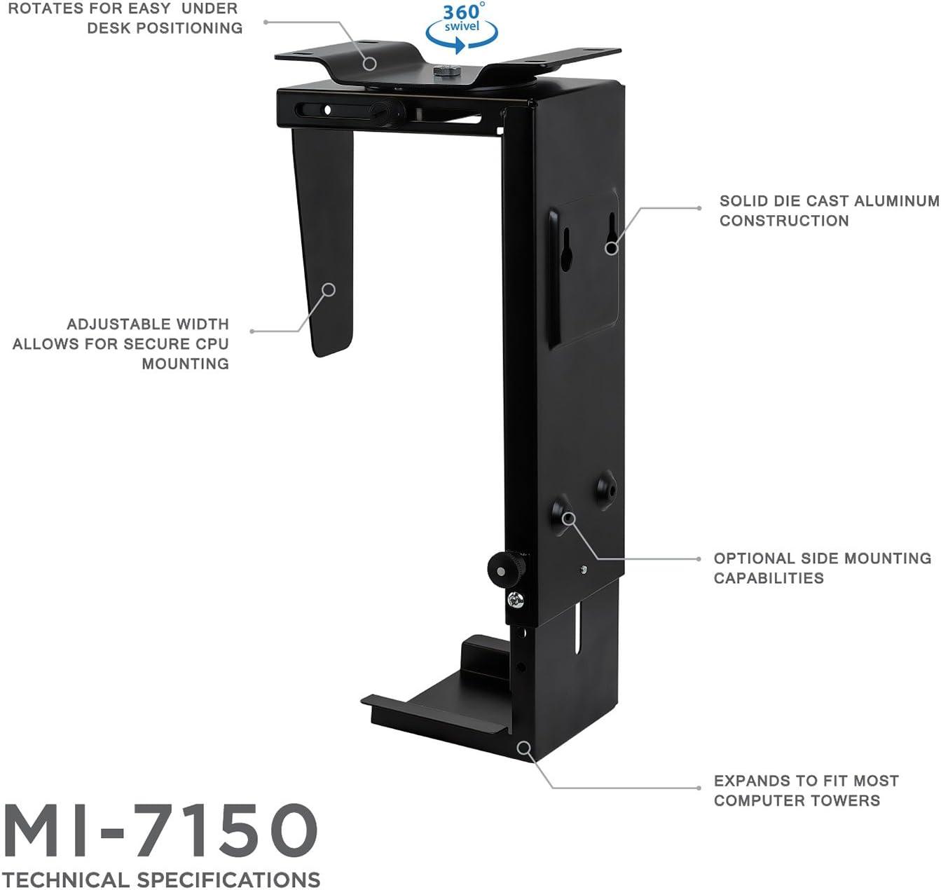 Mount-It Height Adjustable CPU Under Desk Mount Bracket | Computer Tower Wall, Under Counter Holder