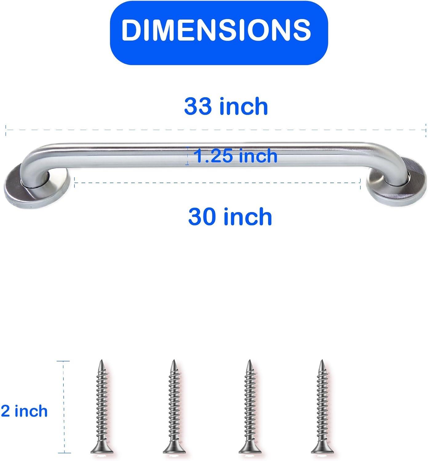 30” Shower Handle Smooth Grip | 304 Stainless Steel Bathroom Grab Bars For Seniors, Handicap Grab Bars | ADA Shower Bars Safety For Elderly Holds Upto 400lbs, Grab Bars For Bathtubs And Showers