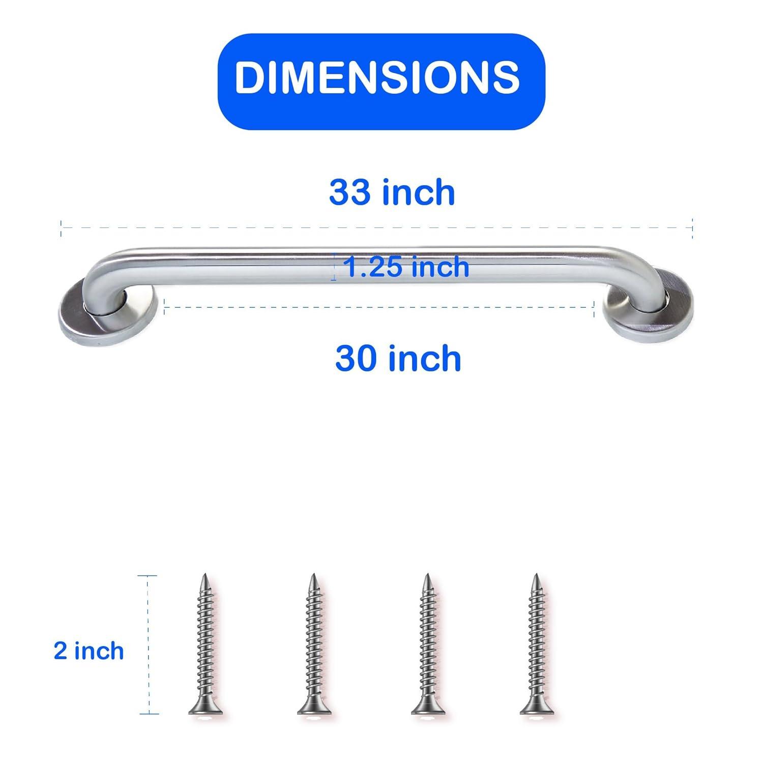 30” Shower Handle Smooth Grip | 304 Stainless Steel Bathroom Grab Bars For Seniors, Handicap Grab Bars | ADA Shower Bars Safety For Elderly Holds Upto 400lbs, Grab Bars For Bathtubs And Showers