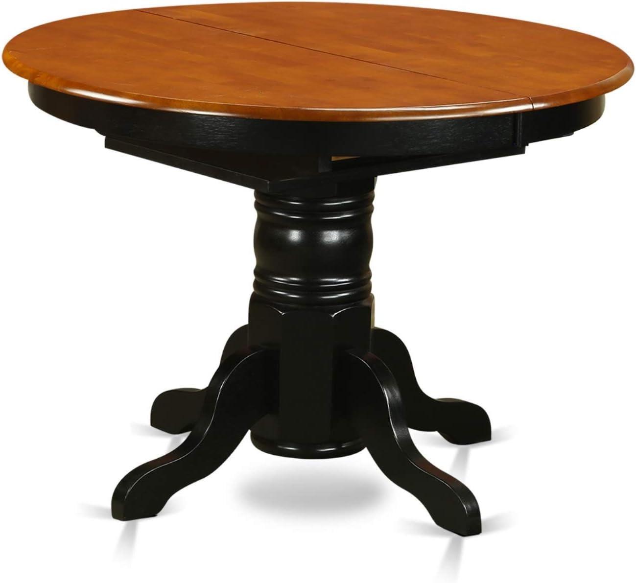 Cherry and Black Round Extendable Wood Dining Table