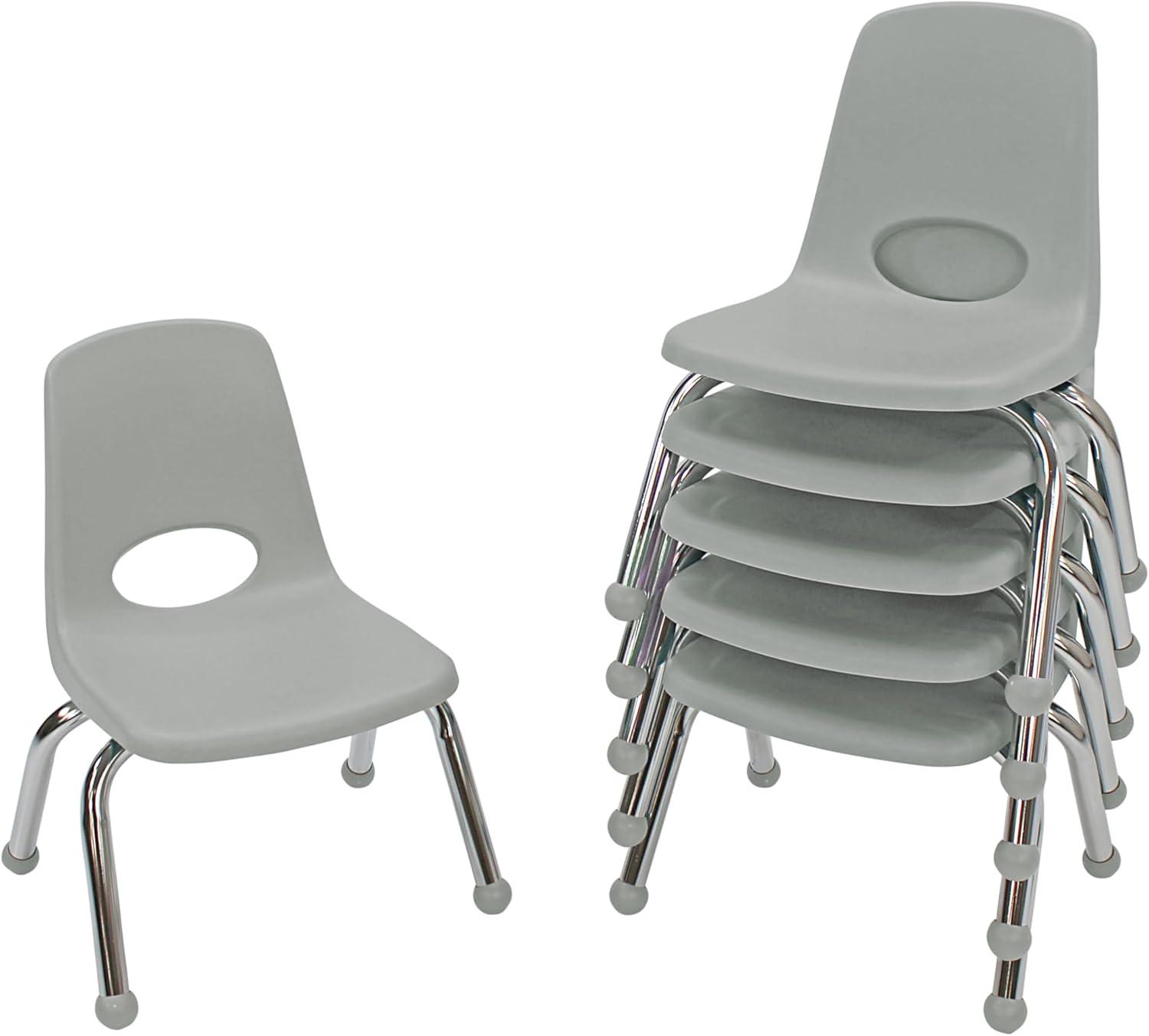 Light Gray 10" Stackable Classroom Chairs with Steel Legs, Set of 6