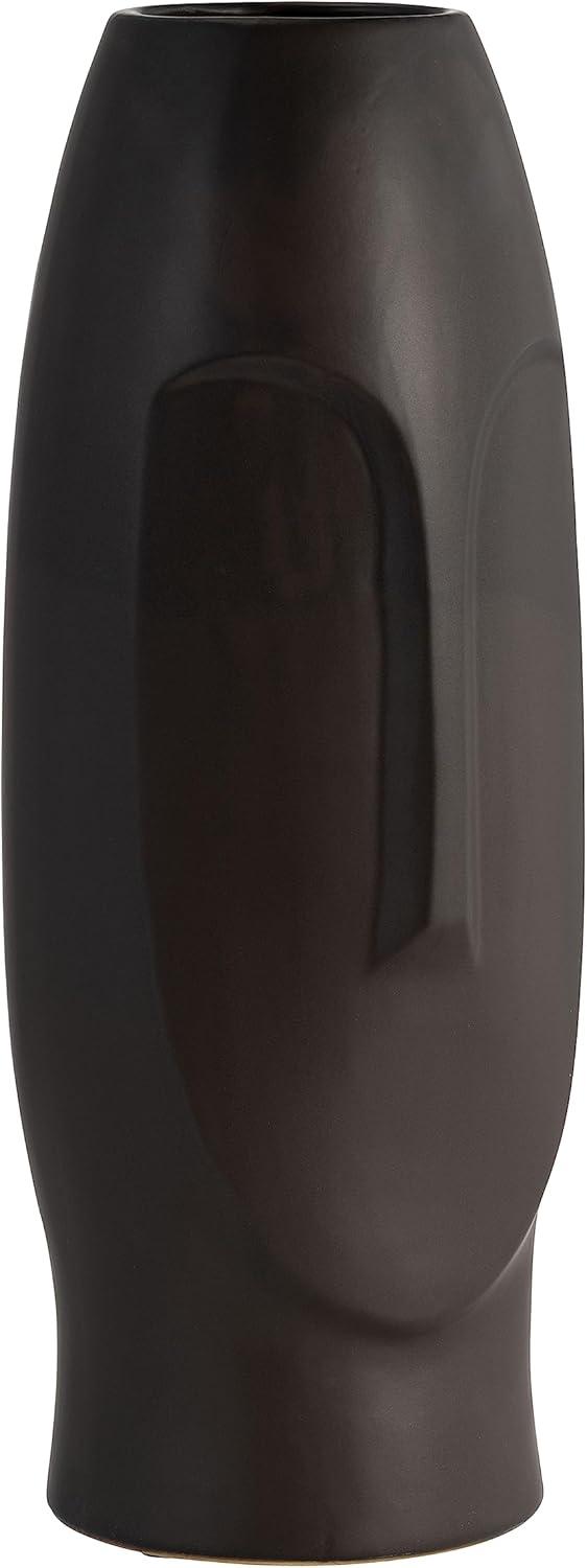 Sagebrook Home 14" Ceramic Face Vase - Ceramic Table Decor, Rustic Decorative Centerpiece For Home, Wedding, Office Decor - Black Vase Decor